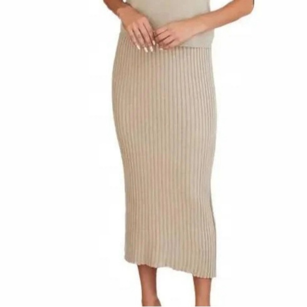 Rachel Zoe Beige Ribbed Pencil Skirt